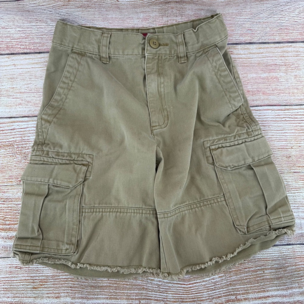 Faded Glory Boys Cargo Shorts Desert Camel Tan Khaki Raw Hem Size 8 FGB28312